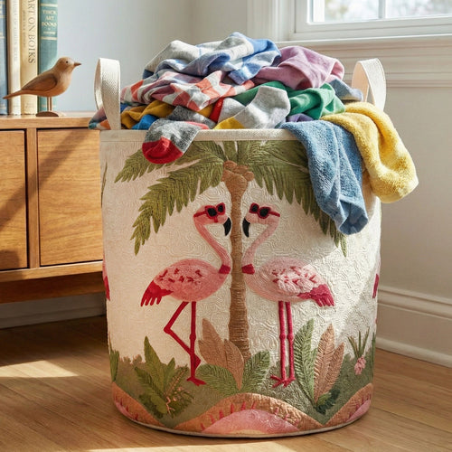 Sunset Flamingo Quilted Laundry Basket NCU0NNT2986