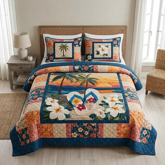 Sunset Flip Flop 3-Piece Quilted Bedding Set NCU0DQQ0828
