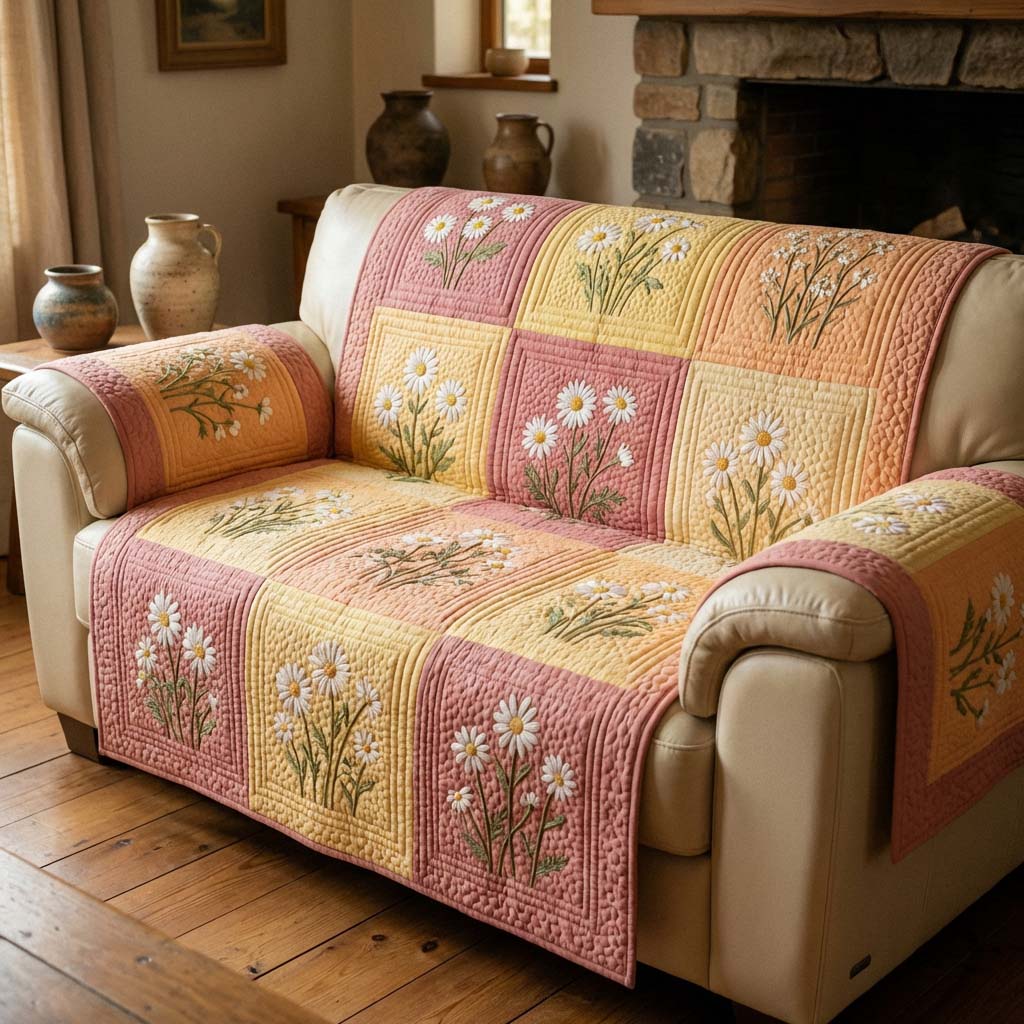 Sunset Flower Quilted Sofa Cover NCU0HNH913