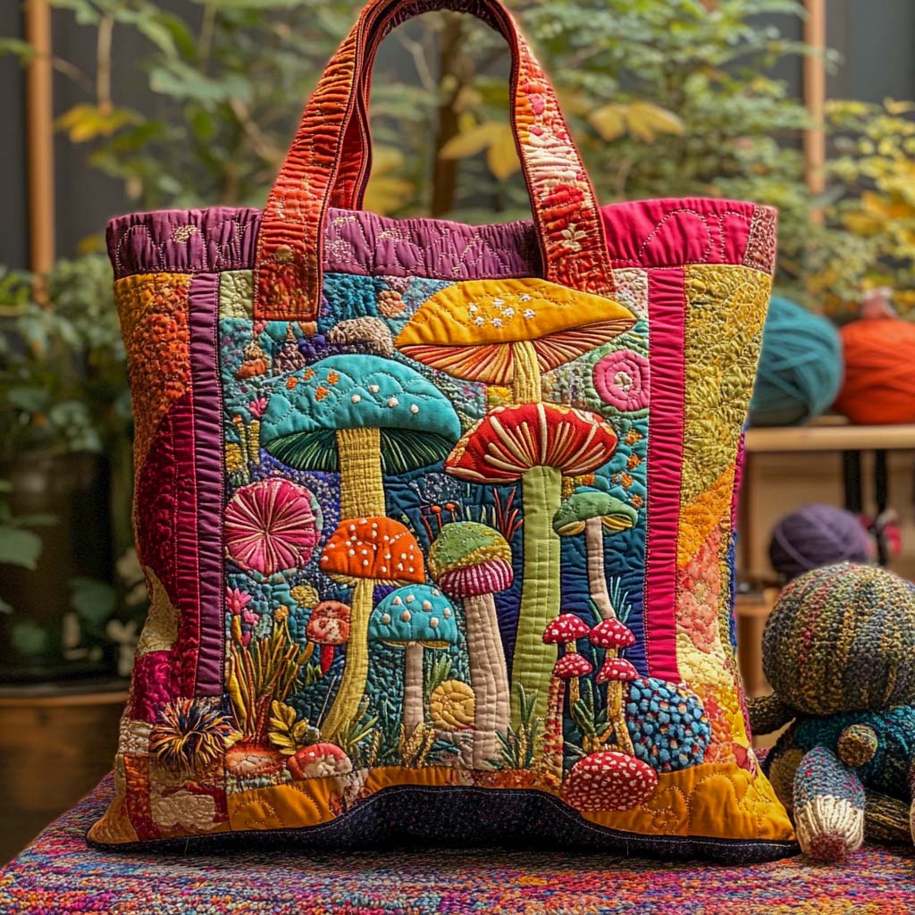 Sunset Fungi Patch Quilted Tote Bag NCU0NXD1177