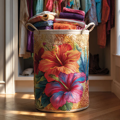Sunset Hibiscus Quilted Laundry Basket NCU0NTV038