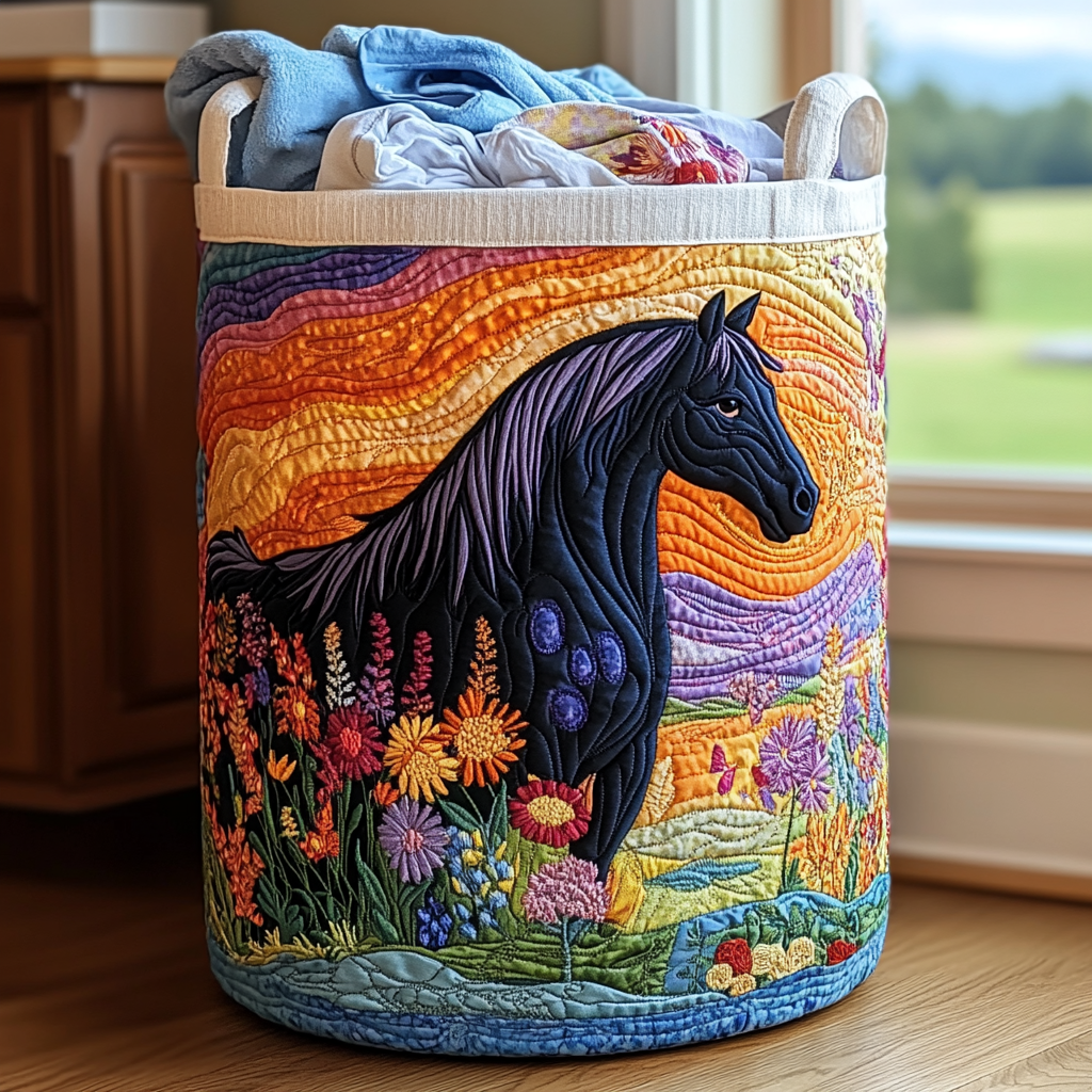 Sunset Horse Quilted Laundry Basket NCU0DDK1057