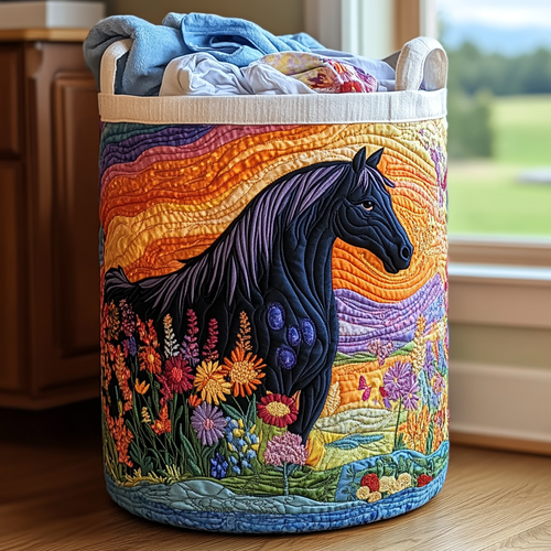 Sunset Horse Quilted Laundry Basket NCU0DDK1057