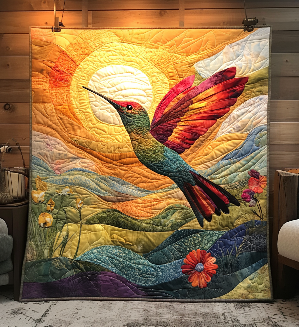 Sunset Hummingbird Quilted Blanket NCU0DV1258