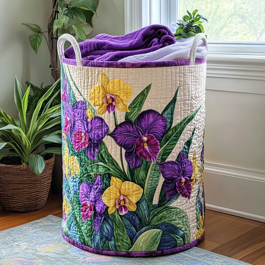 Sunset Orchids Quilted Laundry Basket NCU0PTT937