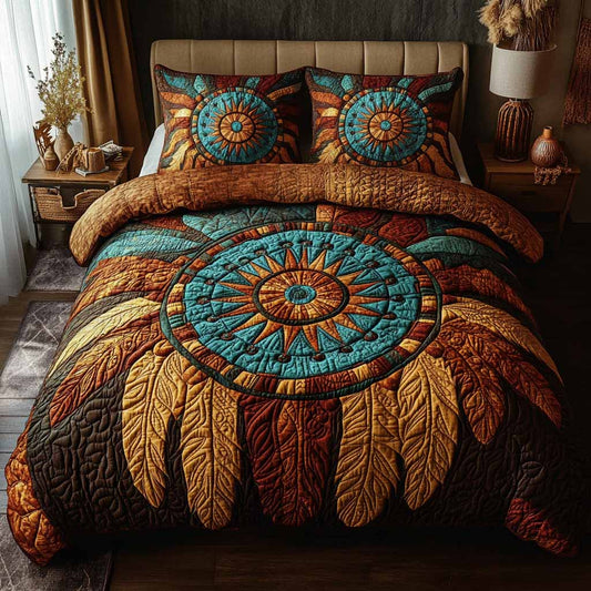 Sunset Spirit Mandala 3-Piece Quilted Bedding Set NCU0NXD1609