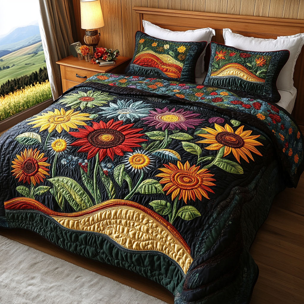 Sunset Sunflower Magic 3-Piece Quilted Bedding Set NCU0PTT224