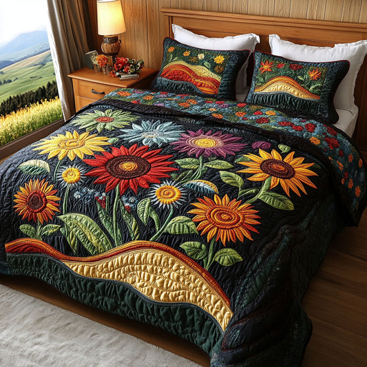 Sunset Sunflower Magic 3-Piece Quilted Bedding Set NCU0PTT224