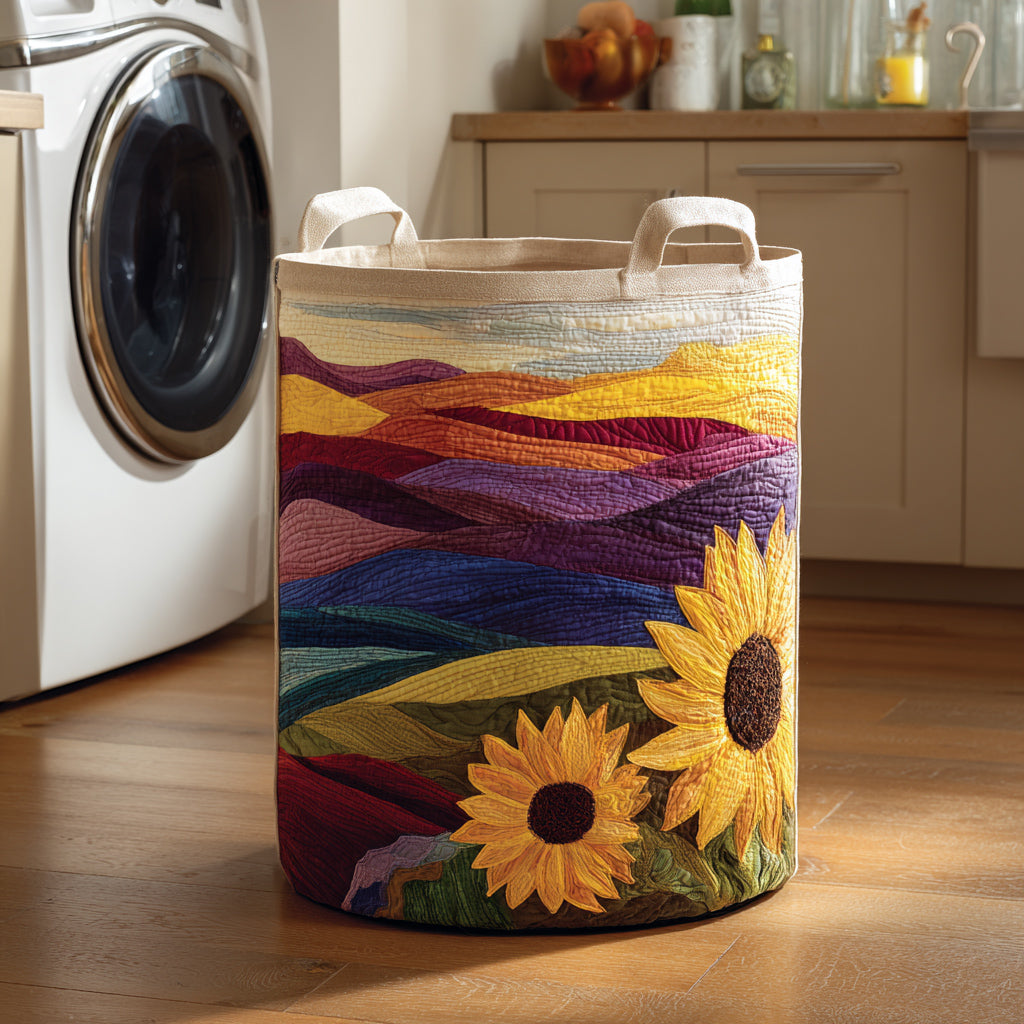 Sunset Sunflower Quilted Laundry Basket NCU0HNH640