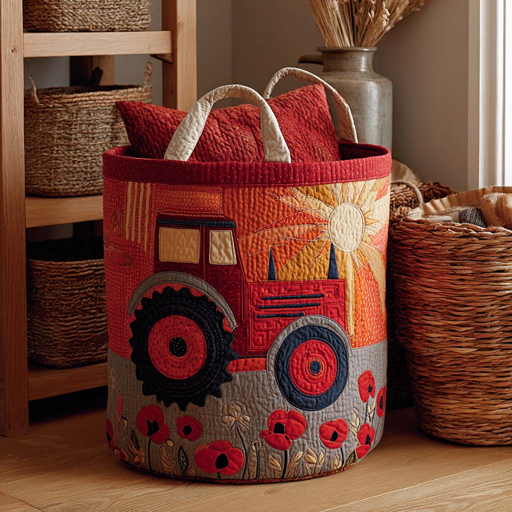 Sunset Tractor Quilted Laundry Basket NCU0NXD117