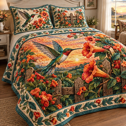 Sunset Trumpet Hummingbird 3-Piece Quilted Bedding Set NCU0NTD2438