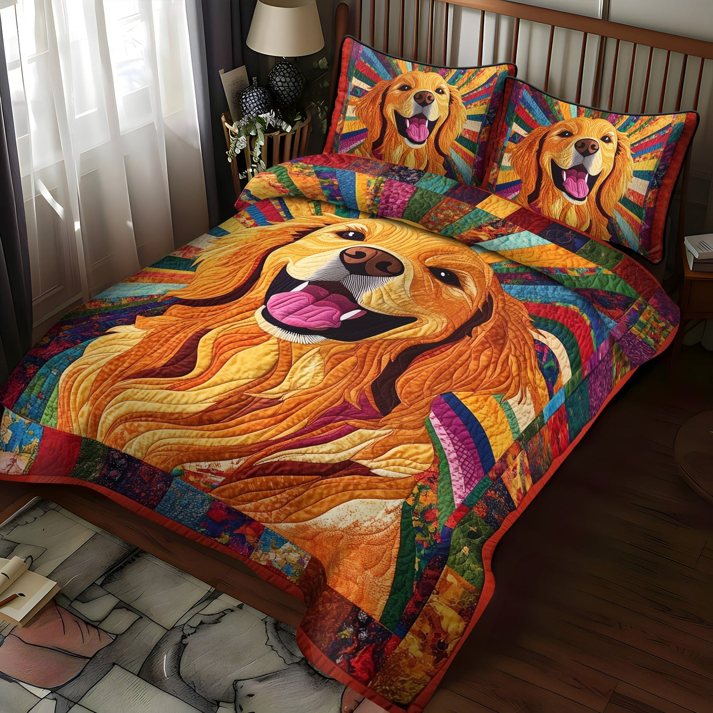 Sunshine Retriever 3-Piece Quilted Bedding Set NCU0PT389