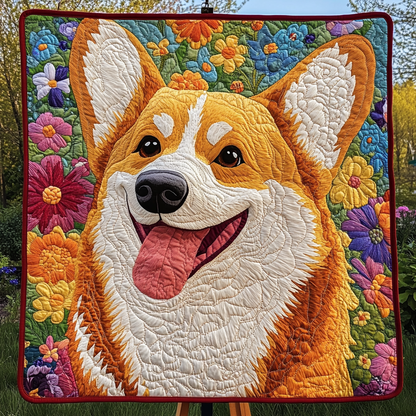 Sunshine Corgi Garden Quilted Blanket NCU0DK1559
