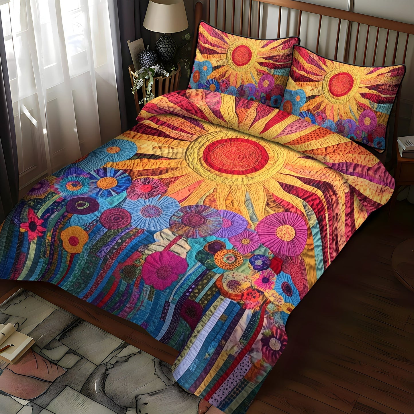 Sunshine Garden 3-Piece Quilted Bedding Set NCU0VL779