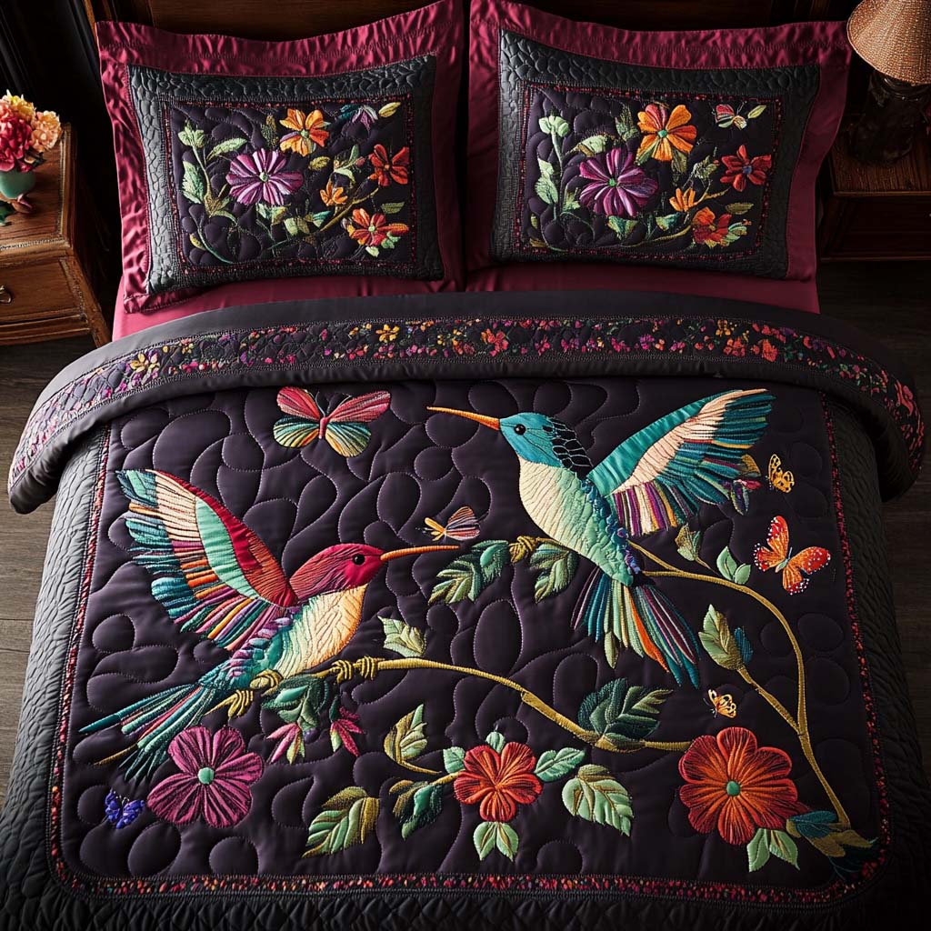Hummingbird 3-Piece Quilted Bedding Set NCU0QN049