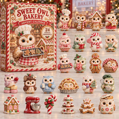 CHRISTMAS KICKOFF 40% OFF - Sweet Owl Bakery Advent Calendar 2026 - 24-Day Festive Countdown, Acrylic Charms Blind Box - Gift For Family and Friends AC0TD027