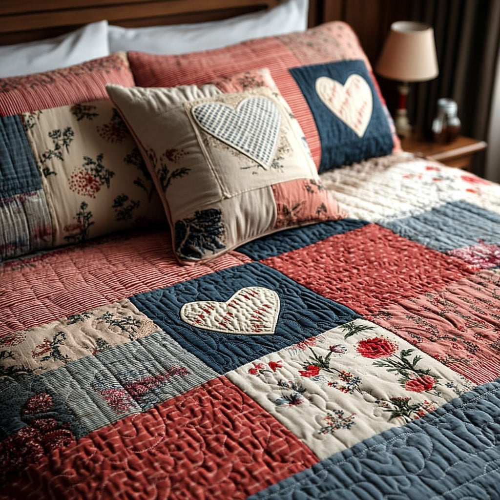 Sweet Patchwork Love 3-Piece Quilted Bedding Set NCU0LDH193