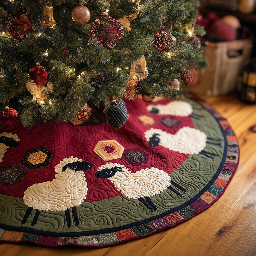 Sweet Sheep Christmas Quilted Tree Skirt NCU0DDK1958