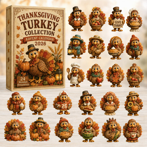 THANKSGIVING KICKOFF 40% OFF - Thanksgiving Turkey Advent Calendar 2026 - 24-Day Festive Countdown, Wooden Charms Blind Box - Gift For Family & Friends AC0HT395