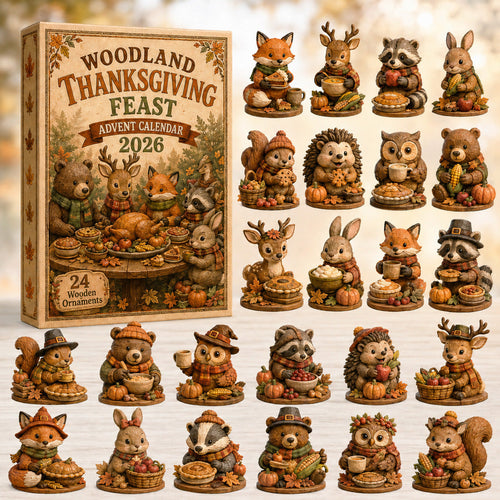 THANKSGIVING KICKOFF 40% OFF - Woodland Thanksgiving Feast Advent Calendar 2026 - 24-Day Festive Countdown, Wooden Charms Blind Box - Gift For Family & Friends AC0HT396