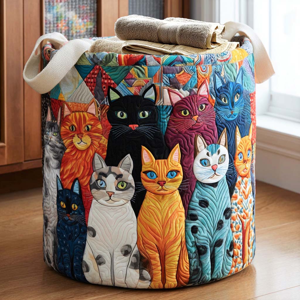 Tabby Stripe Quilted Laundry Basket NCU0NNL009