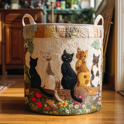 Tail-Tucked Cats Quilted Laundry Basket NCU0PTT1903
