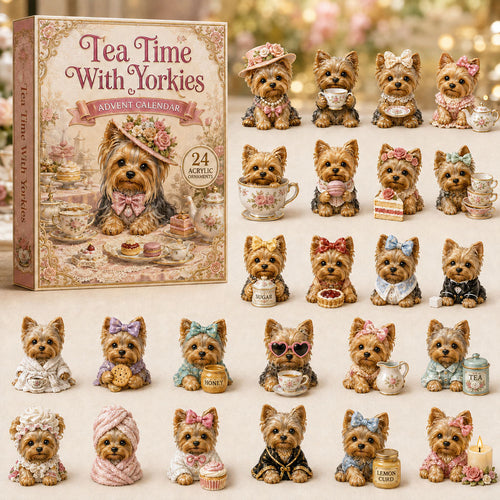 CHRISTMAS KICKOFF 40% OFF - Tea Time With Yorkies Advent Calendar 2026 - 24-Day Festive Countdown, Acrylic Charms Blind Box - Gift For Yorkshire Terrier Lovers AC0NT063