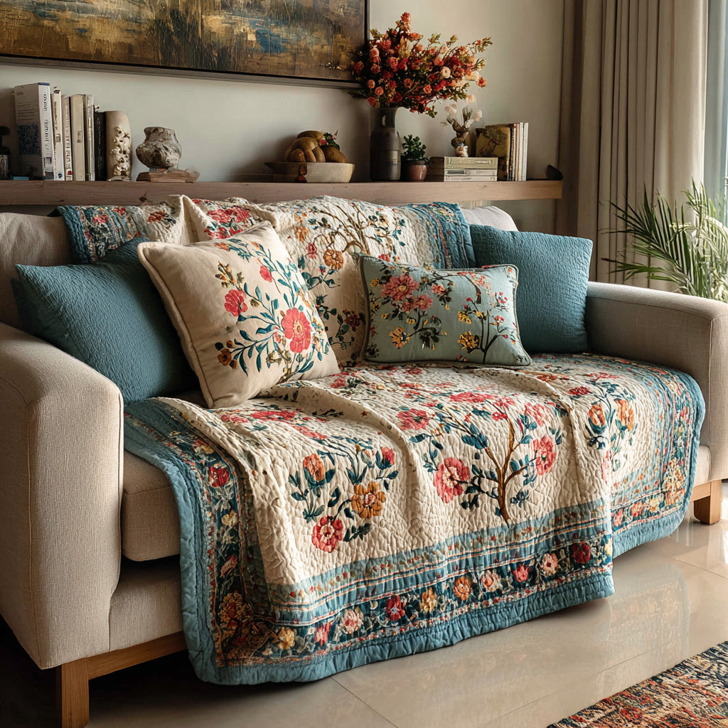 Teal Border Bloom Quilted Blanket NCU0LDH680