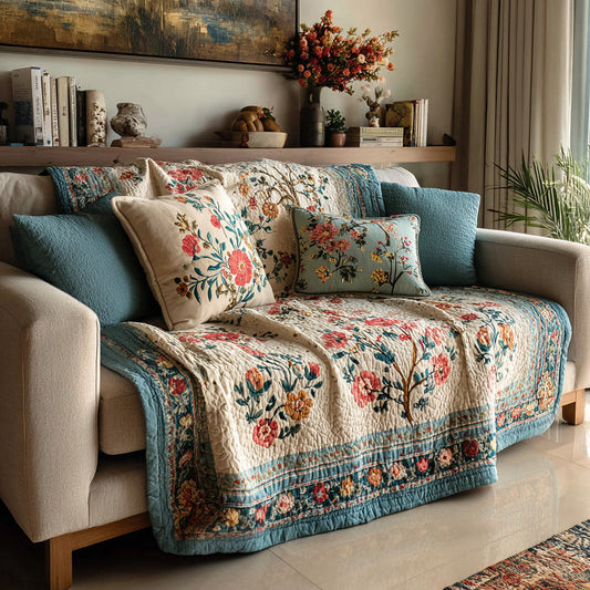Teal Border Bloom Quilted Blanket NCU0LDH680