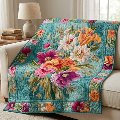 Teal Bouquet Quilted Blanket NCU0DQQ0560