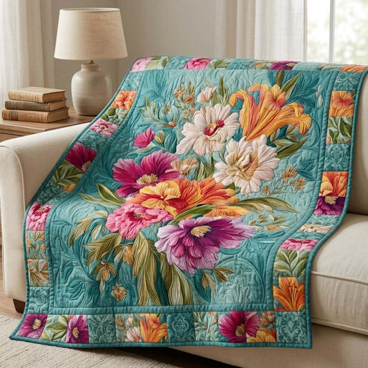 Teal Bouquet Quilted Blanket NCU0DQQ0560