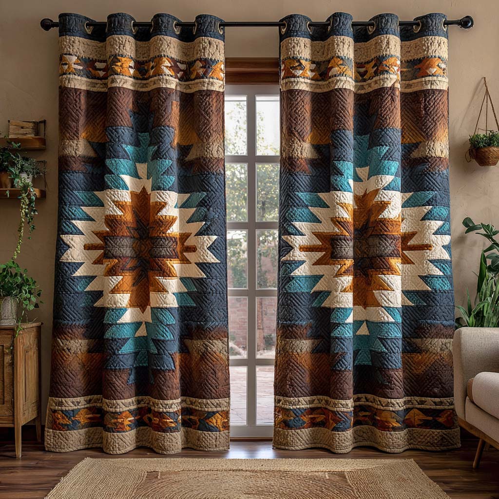 Teal Canyon Pattern Quilted Curtains NCU0NXD1150