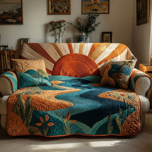 Teal Daybreak Quilted Sofa Cover NCU0LDH604