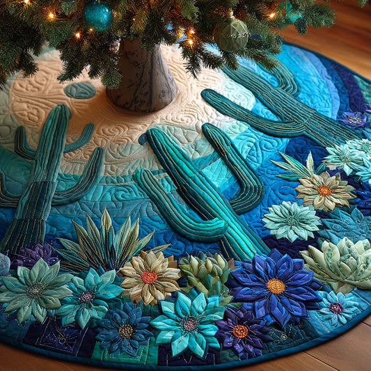 Teal Garden Cactus Quilted Tree Skirt NCU0NXD1096