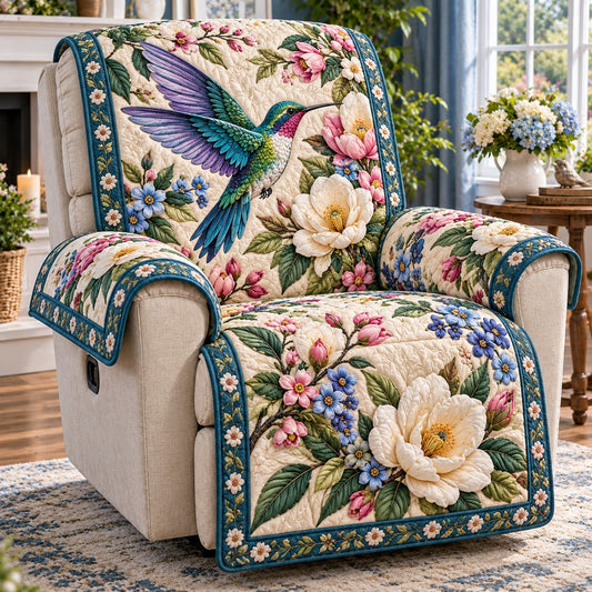 Teal Peony Hummingbird Quilted Sofa Cover NCU0NTV1176