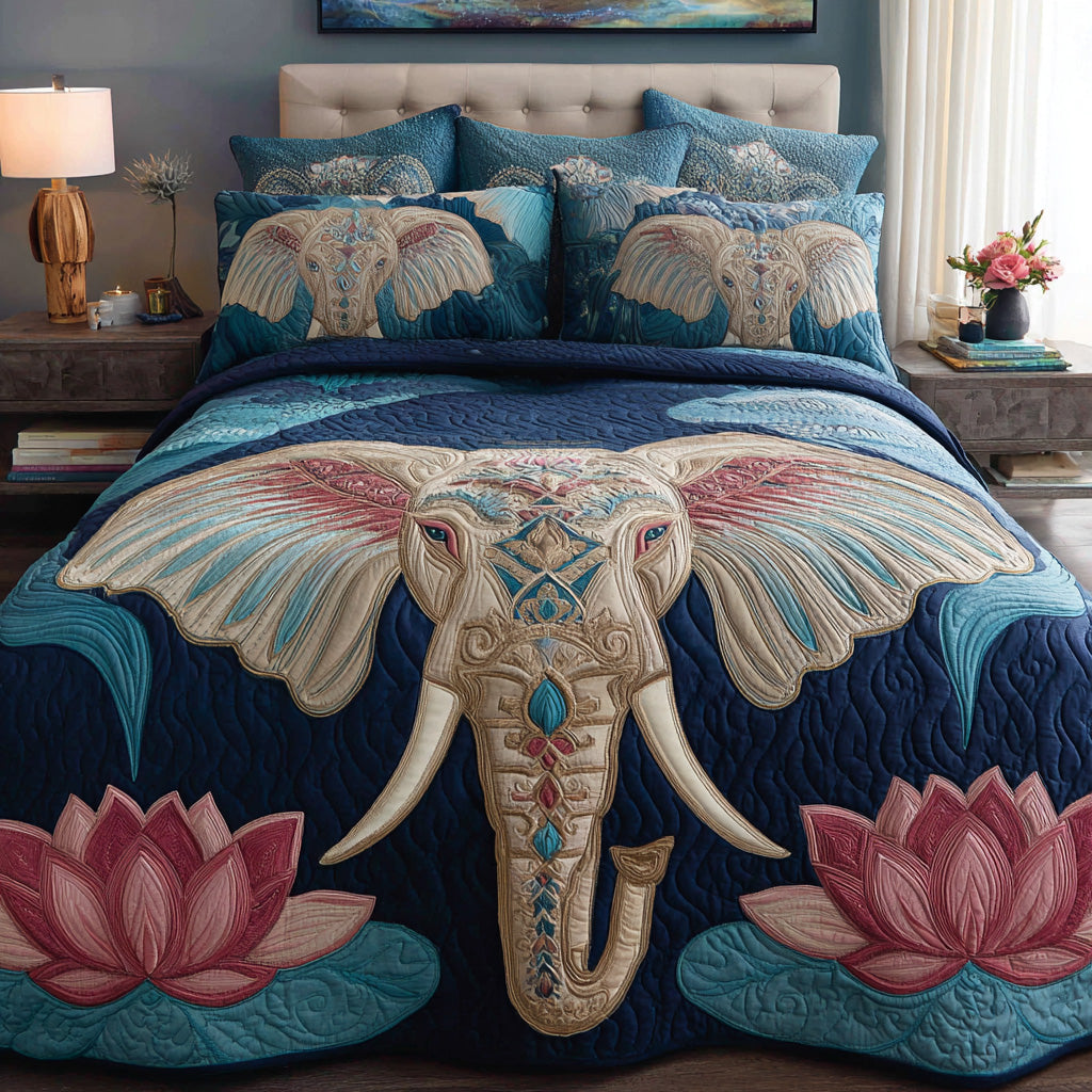 Teal Royal Elephant 3-Piece Quilted Bedding Set NCU0LDH715
