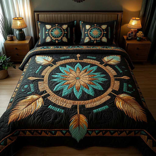 Teal Sunburst Harmony 3-Piece Quilted Bedding Set NCU0NXD1612