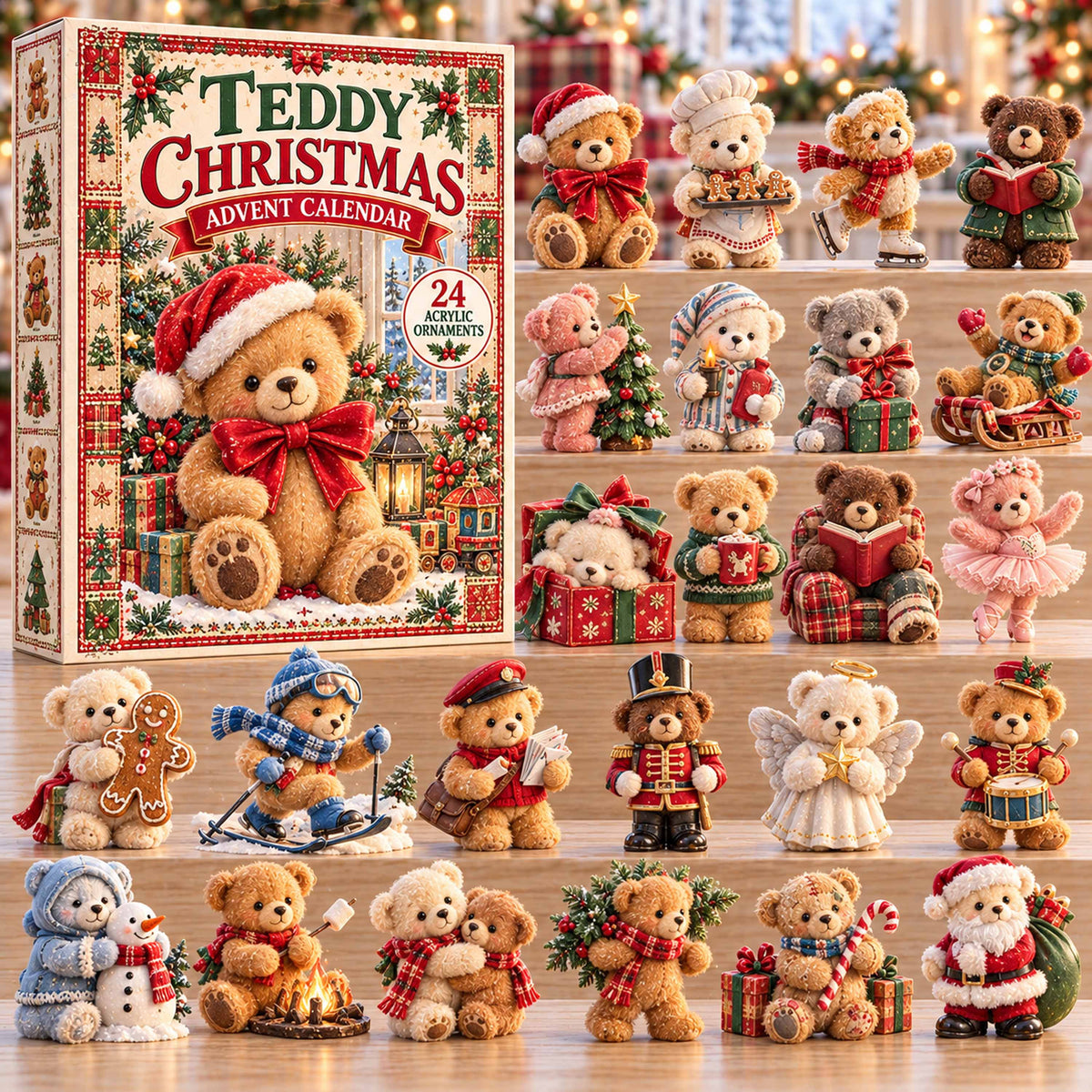 CHRISTMAS KICKOFF 40% OFF - Teddy Bear Christmas Advent Calendar 2026 - 24-Day Festive Countdown, Acrylic Charms Blind Box - Gift For Family and Friends AC0TD098