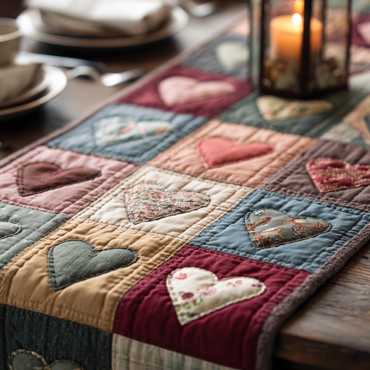 Tender Hearts Quilted Table Runner NCU0DV1819