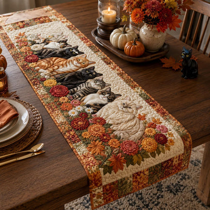 The Autumn Cat Gathering Quilted Table Runner NCU0DV2323