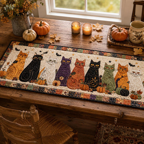The Autumn Cat Parade Quilted Table Runner NCU0DV2332