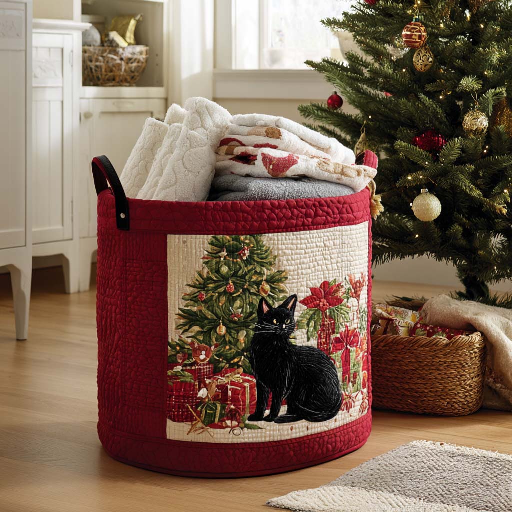 The Bookish Kitty Christmas Quilted Laundry Basket NCU0PTT1504