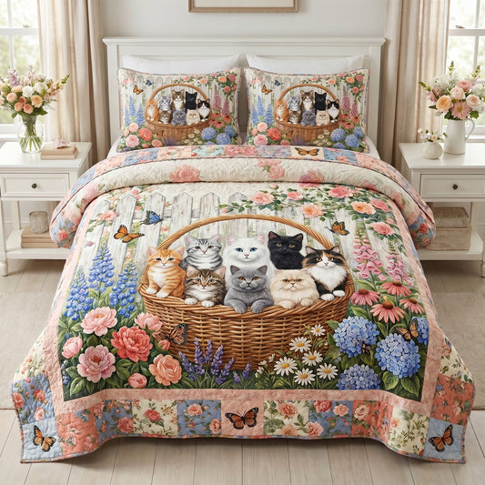 The Cat Garden 3-Piece Quilted Bedding Set NCU0DV2192