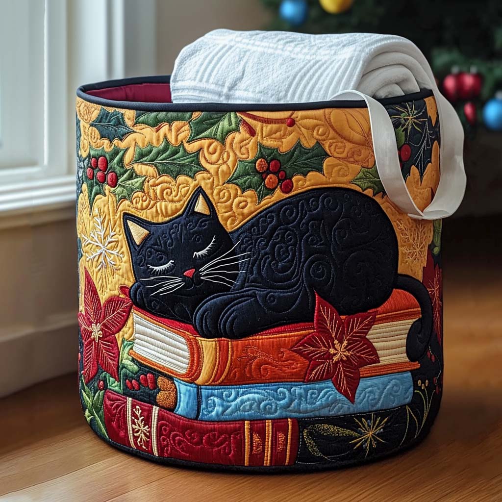 The Cat Who Loved Stories Quilted Laundry Basket NCU0PTT1505