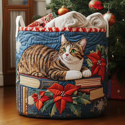 The Cat Who Read on Christmas Eve Quilted Laundry Basket NCU0PTT1513