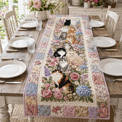 The Cottage Cat Companions Quilted Table Runner NCU0DV2335