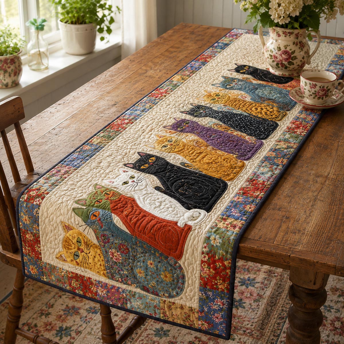 The Cozy Cat Parade Quilted Table Runner NCU0DV2326