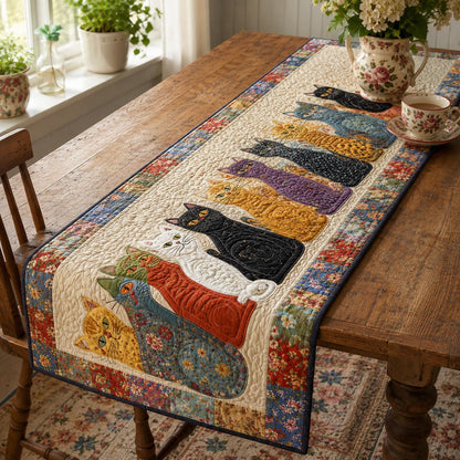 The Cozy Cat Parade Quilted Table Runner NCU0DV2326