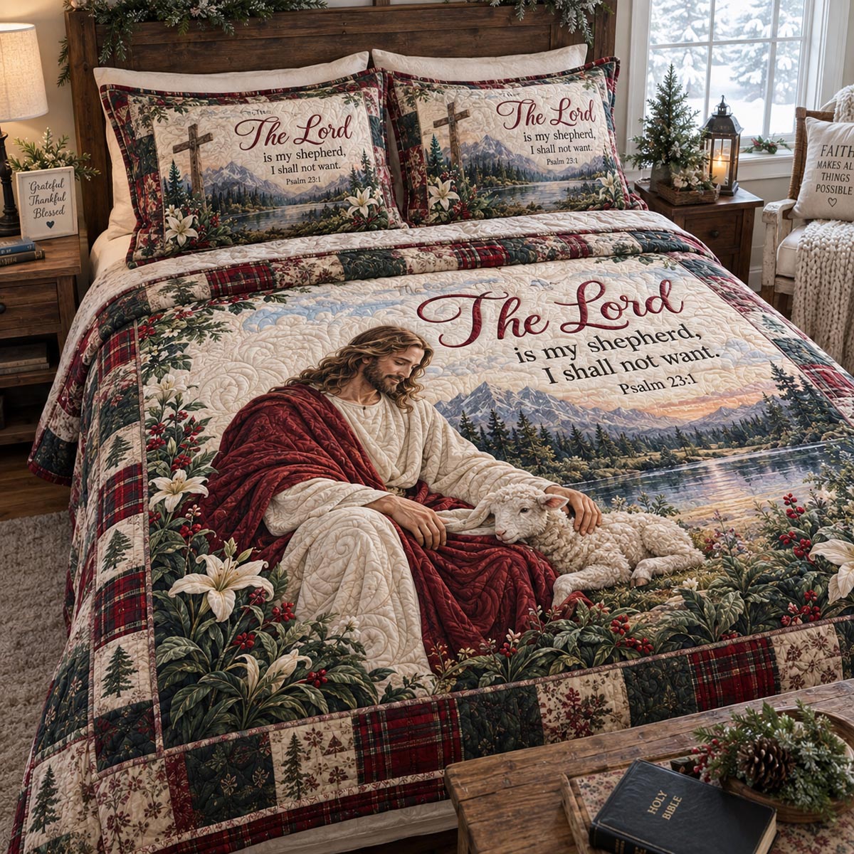The Faithful Shepherd 3-Piece Quilted Bedding Set NCU0DV2463