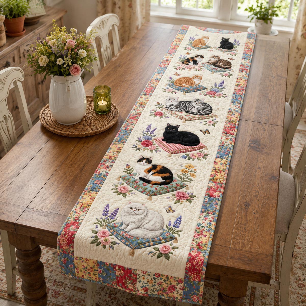 The Garden Cat Companions Quilted Table Runner NCU0DV2329